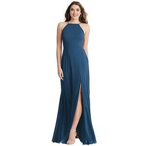 LOVELY Lux Chiffon Maxi Dress Size 0 Dusk Blue Sleeveless LB010 High Neck